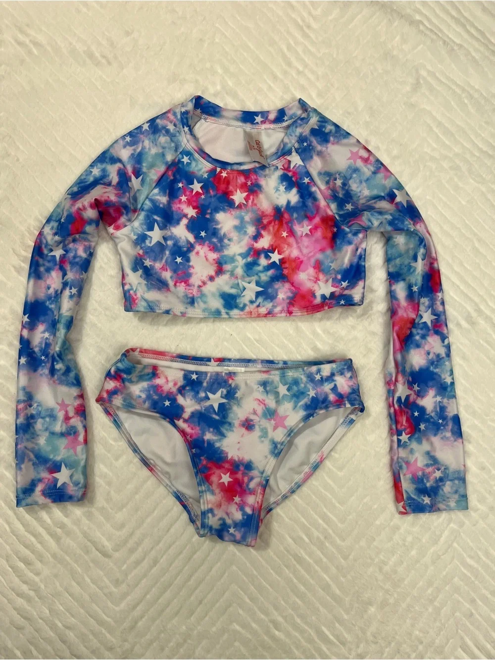 Cat & Jack Girls' Star Tie-Dye Long Sleeve Rash Guard swim suit set medium